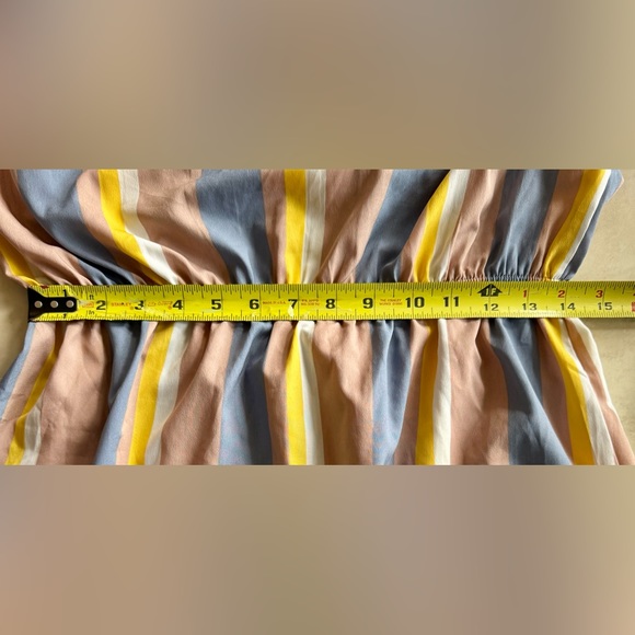 Hint Of Blush 3/4 Bell Sleeve Pullover Shirt Dress Blue/Pink/Yellow Pastel Large - Picture 7 of 16